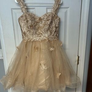 Elegant Gold Floral Kids Dress